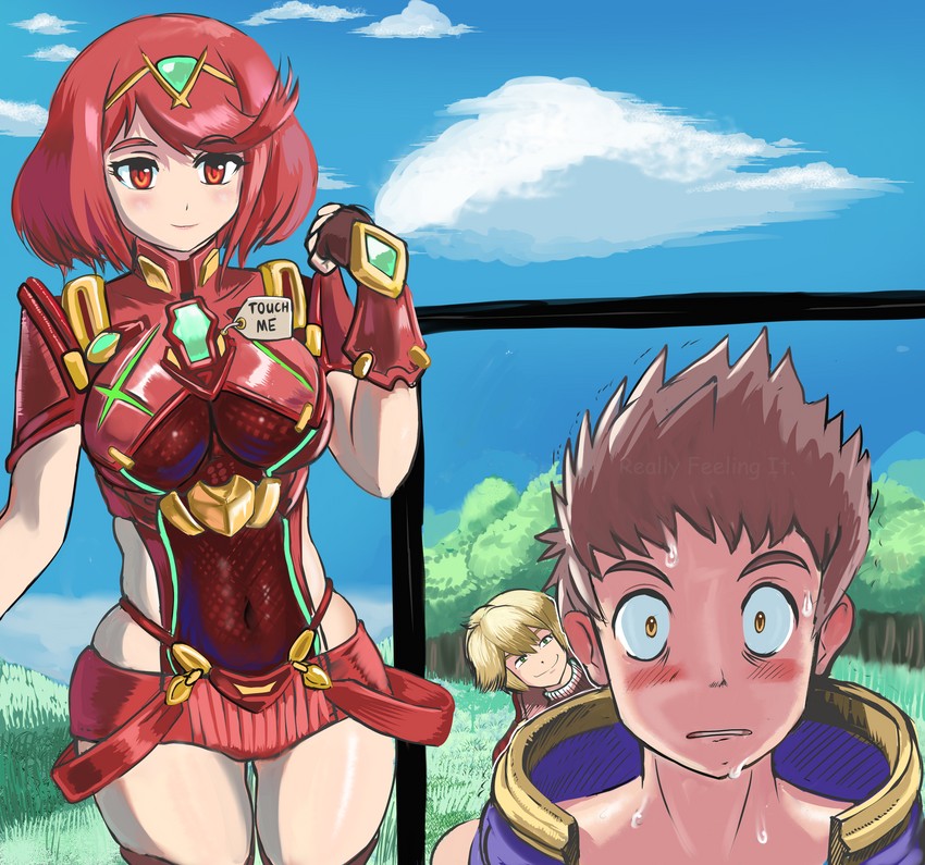 pyra, rex, and shulk (xenoblade chronicles and 2 more) drawn by profitshame