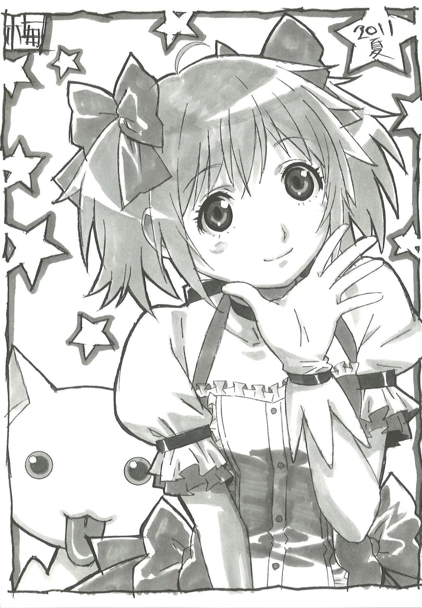 kaname madoka and kyubey (mahou shoujo madoka magica) drawn by umetsu_yasuomi