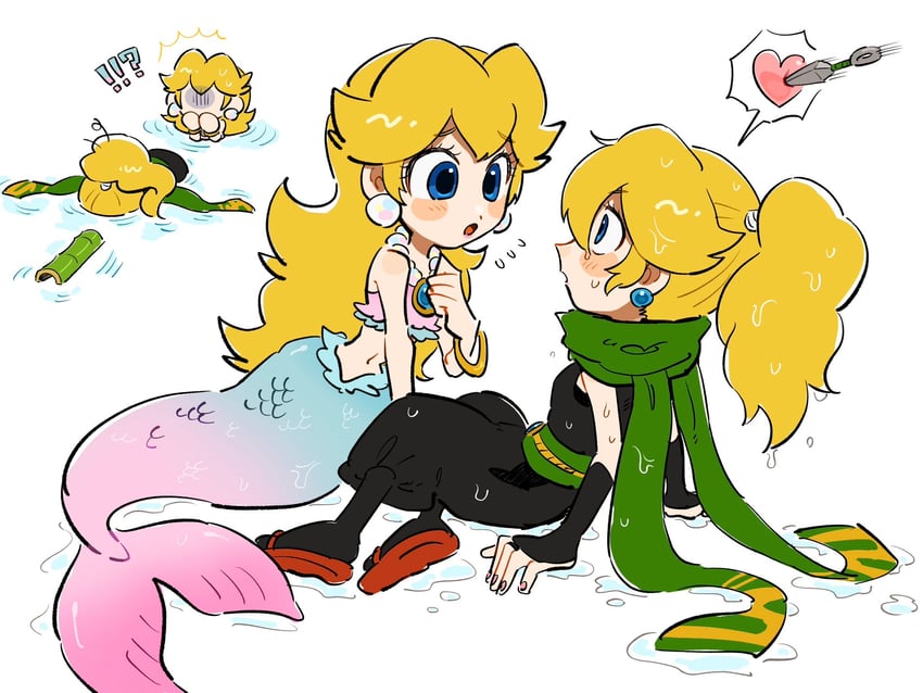 princess peach, mermaid peach, and ninja peach (mario and 1 more) drawn by mimimi_(mimimim9999)