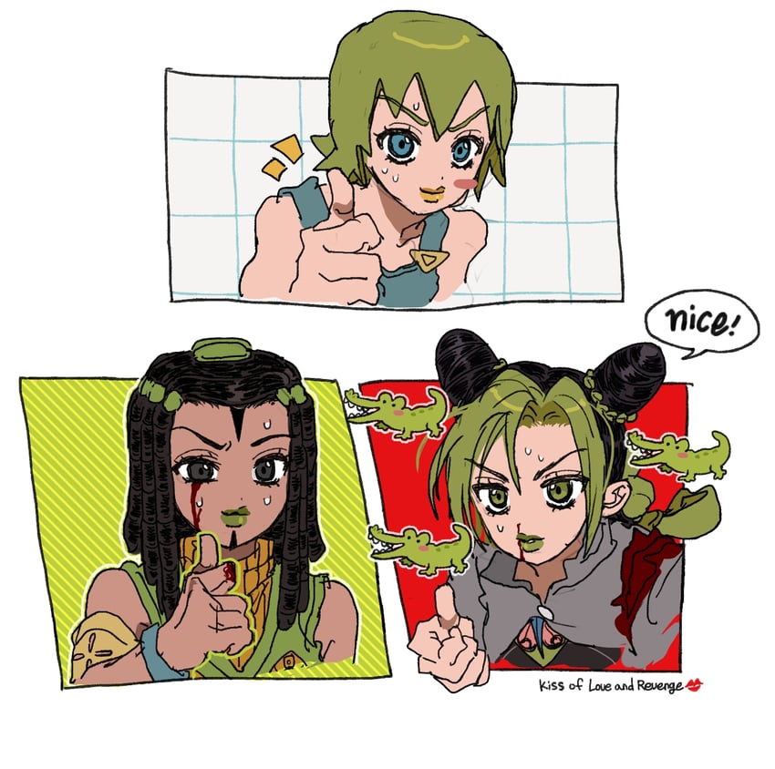 kujo jolyne, foo fighters, and ermes costello (jojo no kimyou na bouken and 1 more) drawn by fu_r_y