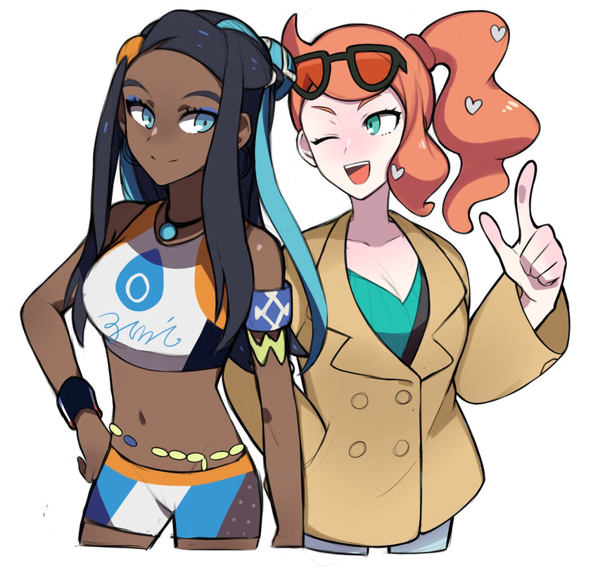 nessa and sonia (pokemon and 1 more) drawn by tyako_089