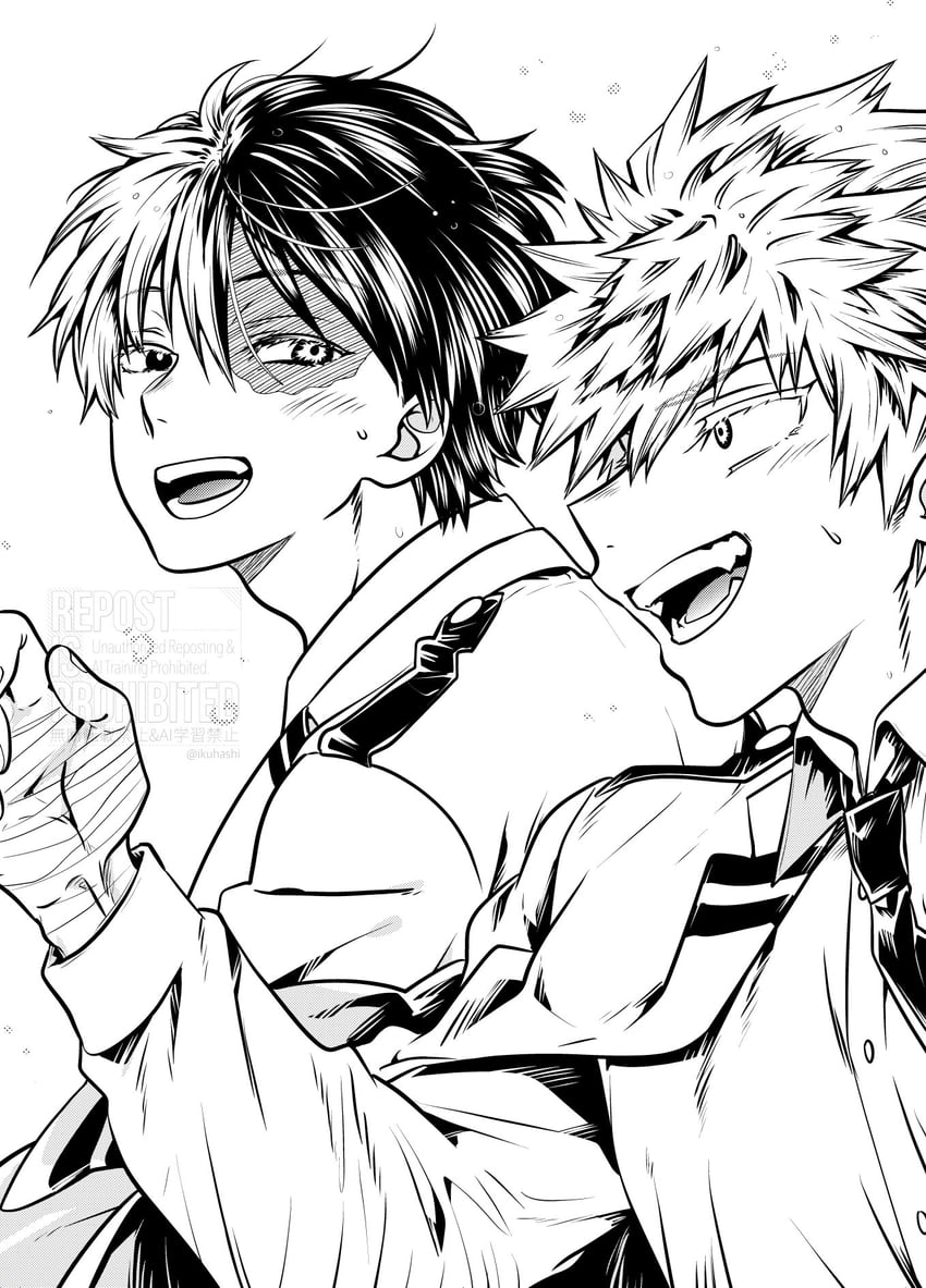bakugou katsuki and todoroki shoto (boku no hero academia) drawn by ikuhashi_muiko