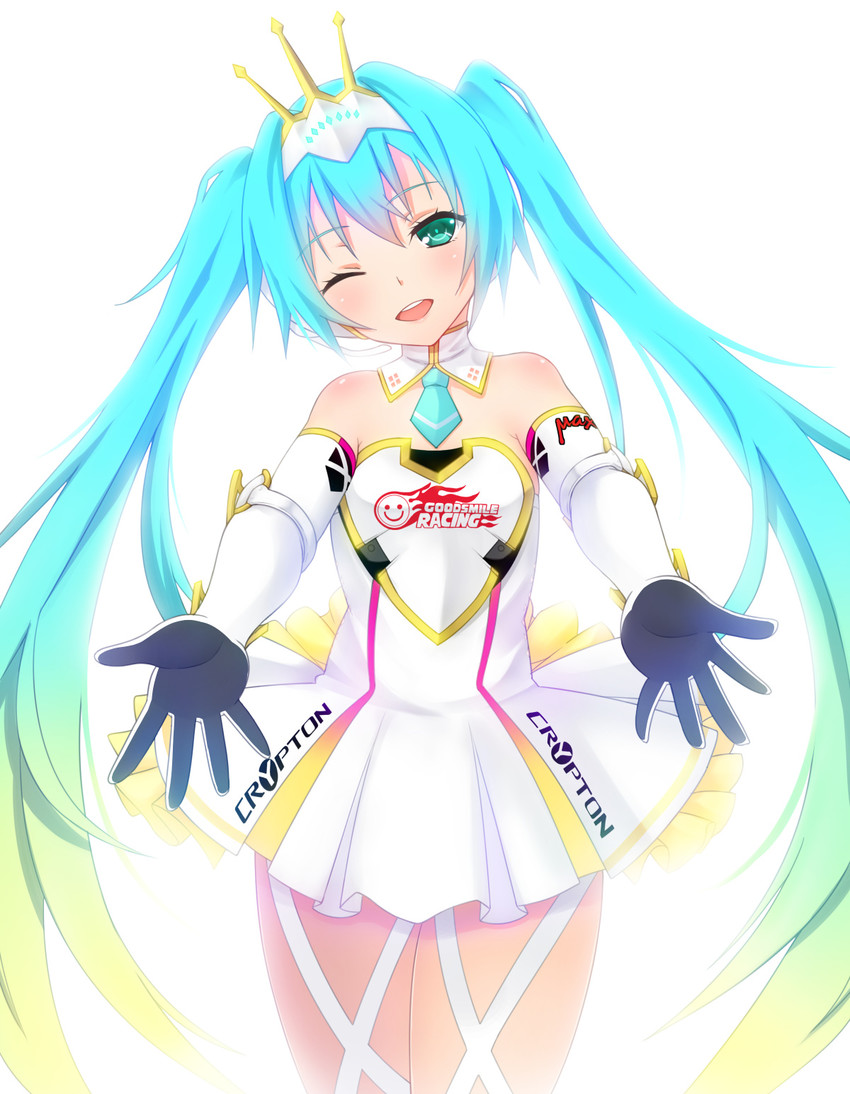 hatsune miku and racing miku (vocaloid and 2 more) drawn by grapepop