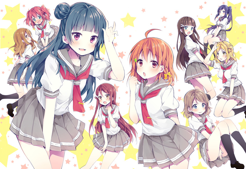 watanabe you, tsushima yoshiko, sakurauchi riko, takami chika, matsuura kanan, and 4 more (love live! and 1 more) drawn by matsusaka_gyuu