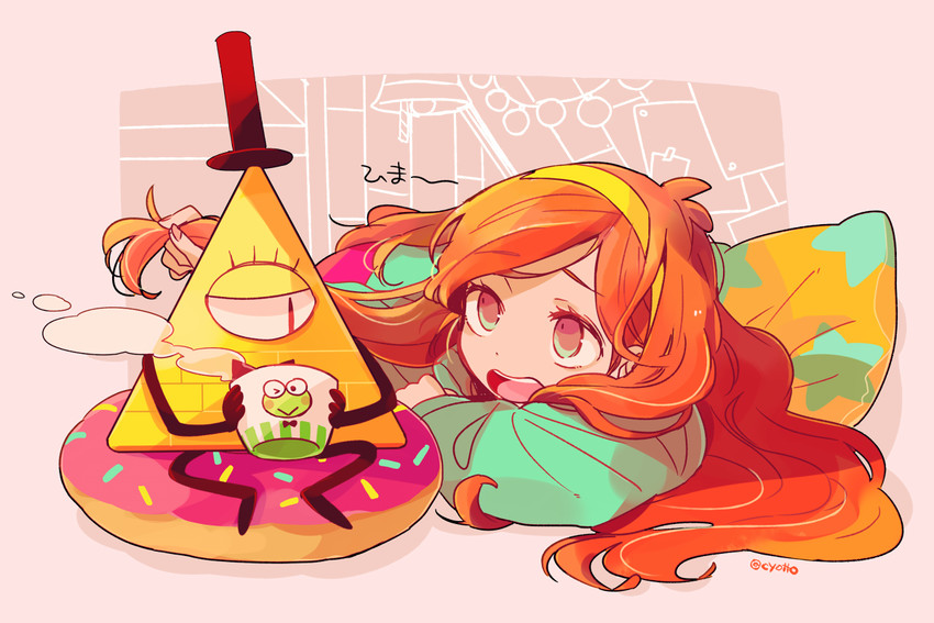 mabel pines, bill cipher, and hasunoue keroppi (sanrio and 2 more) drawn by negura_(yamadori)