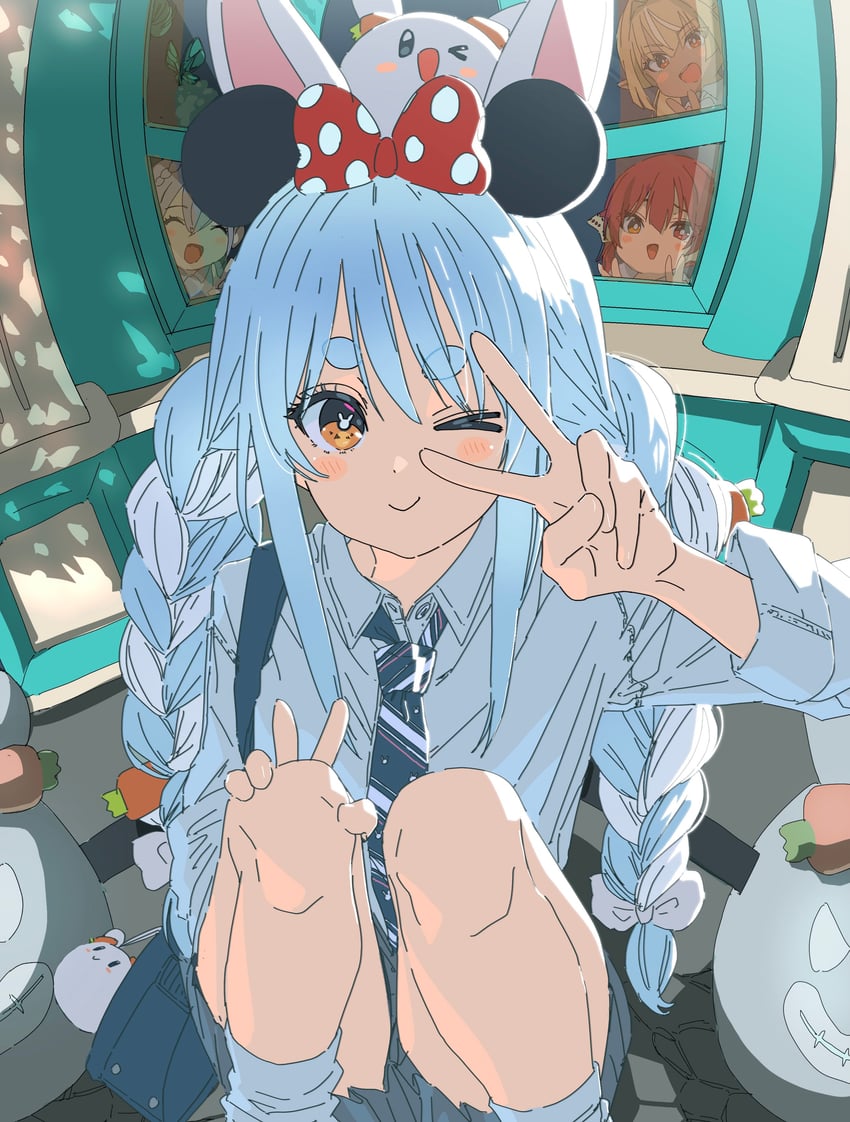 houshou marine, usada pekora, shirogane noel, and shiranui flare (hololive) drawn by hasu