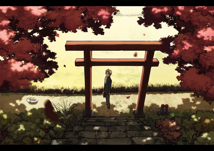 natsume takashi and nyanko-sensei (natsume yuujinchou) drawn by amemura_(caramelo)
