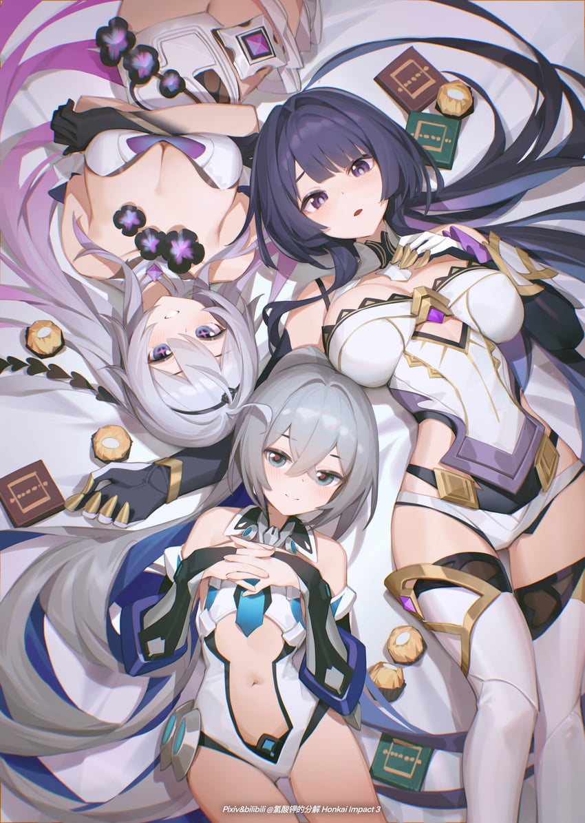 kiana kaslana, raiden mei, and bronya zaychik (honkai and 1 more) drawn by bilibili_xiaolu