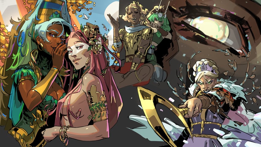aphrodite, artemis, demeter, apollo, selene, and 1 more (hades and 1 more) drawn by jeremy_anninos