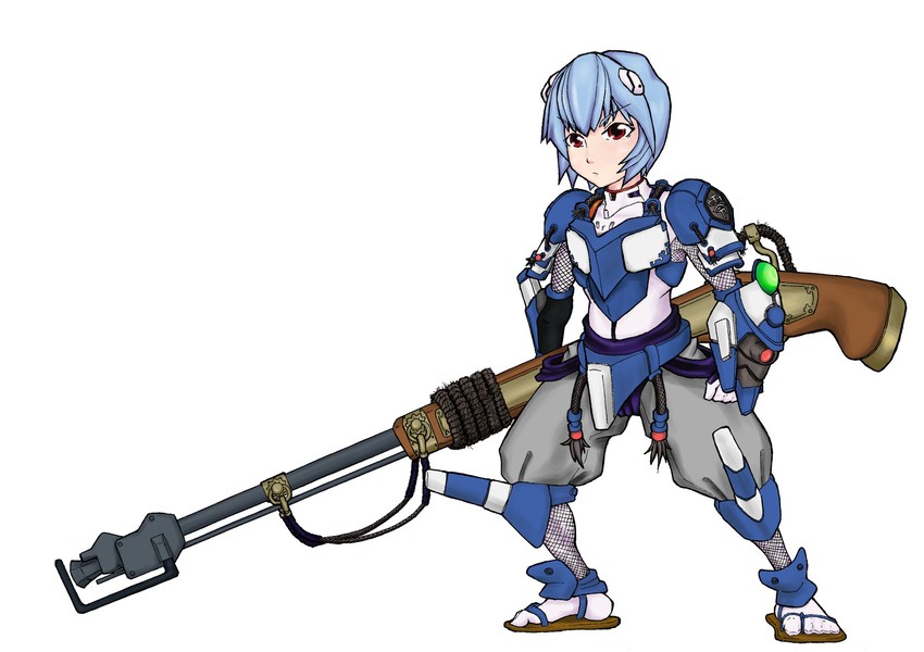 ayanami rei and eva 00 (neon genesis evangelion) drawn by hashibami_arata