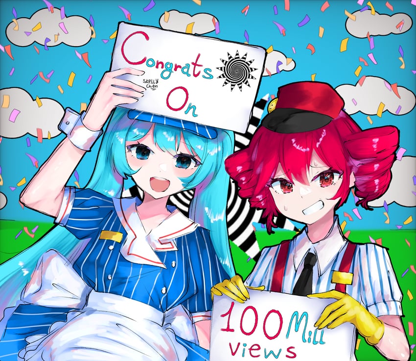 hatsune miku and kasane teto (vocaloid and 3 more) drawn by skellychan
