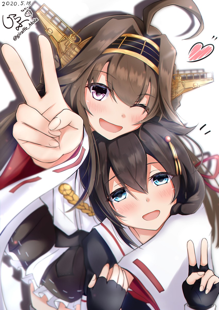 shigure, kongou, shigure kai ni, and kongou kai ni (kantai collection) drawn by giraffe_(ilconte)