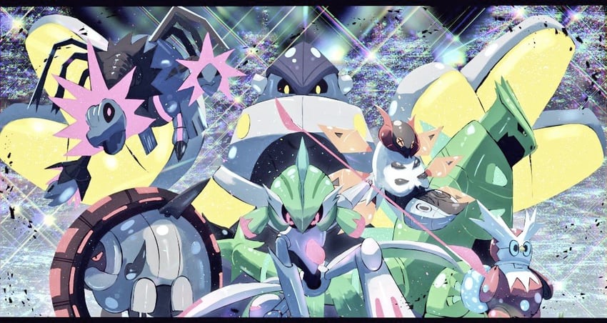 iron valiant, iron bundle, iron moth, iron thorns, iron hands, and 2 more (pokemon) drawn by zeroartwo