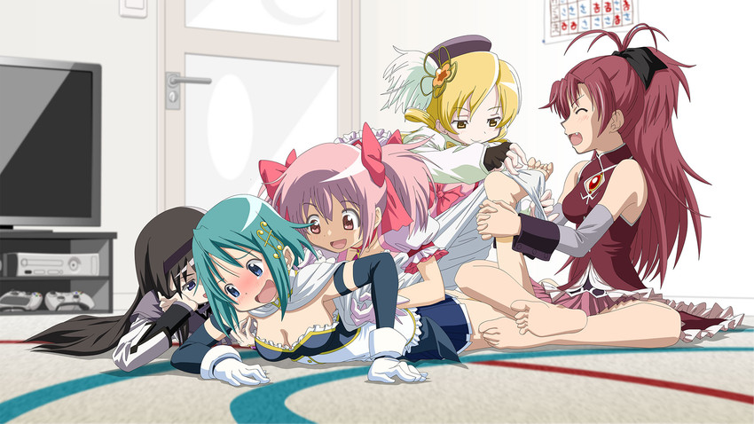 akemi homura, kaname madoka, miki sayaka, sakura kyoko, and tomoe mami (mahou shoujo madoka magica and 1 more) drawn by knives_(knives777)