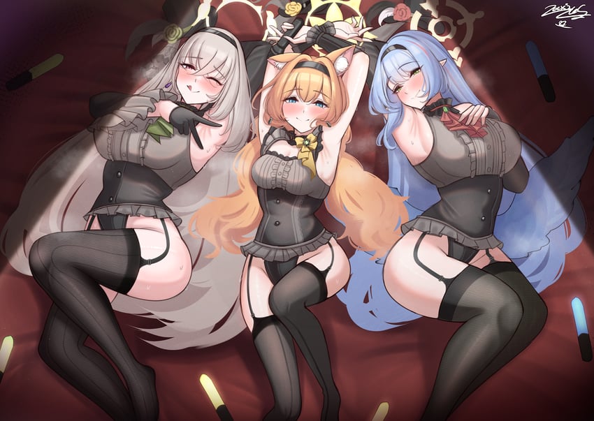 mari, sakurako, and mine (blue archive) drawn by laxiusart