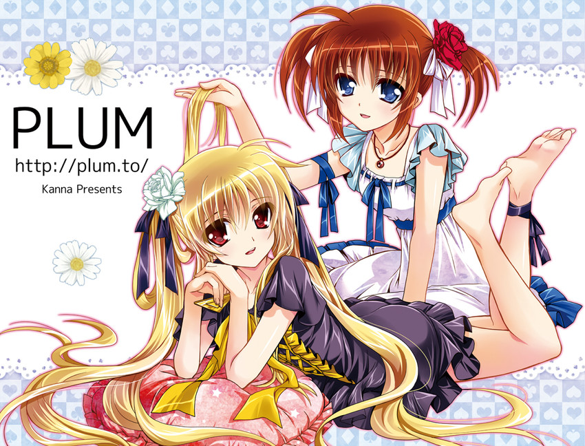 fate testarossa, takamachi nanoha, raising heart, and bardiche (lyrical nanoha and 1 more) drawn by kanna_(plum)