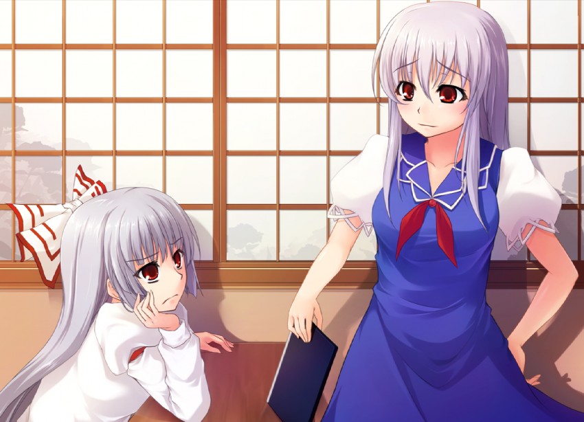 fujiwara no mokou and kamishirasawa keine (touhou) drawn by kazakura