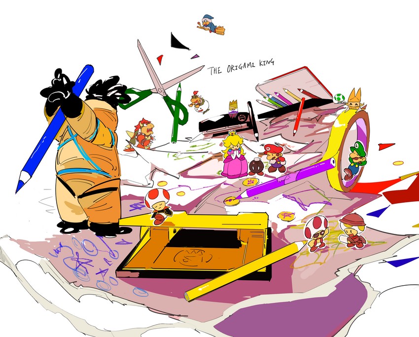 princess peach, mario, luigi, bowser, toad, and 18 more (mario and 2 more) drawn by apios