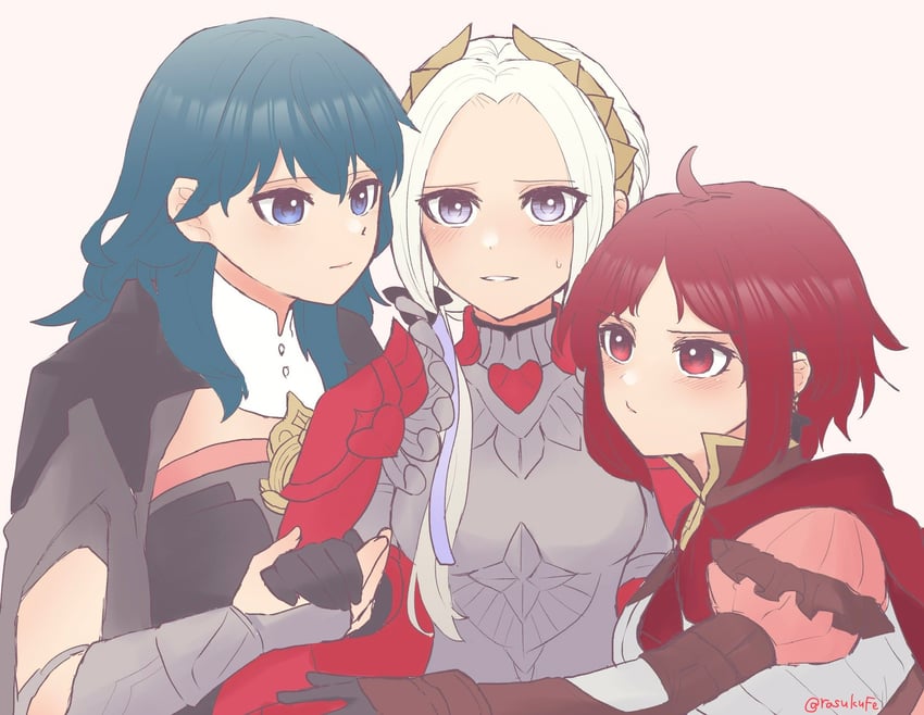 female byleth, edelgard von hresvelg, and monica von ochs (fire emblem and 2 more) drawn by rasukuma