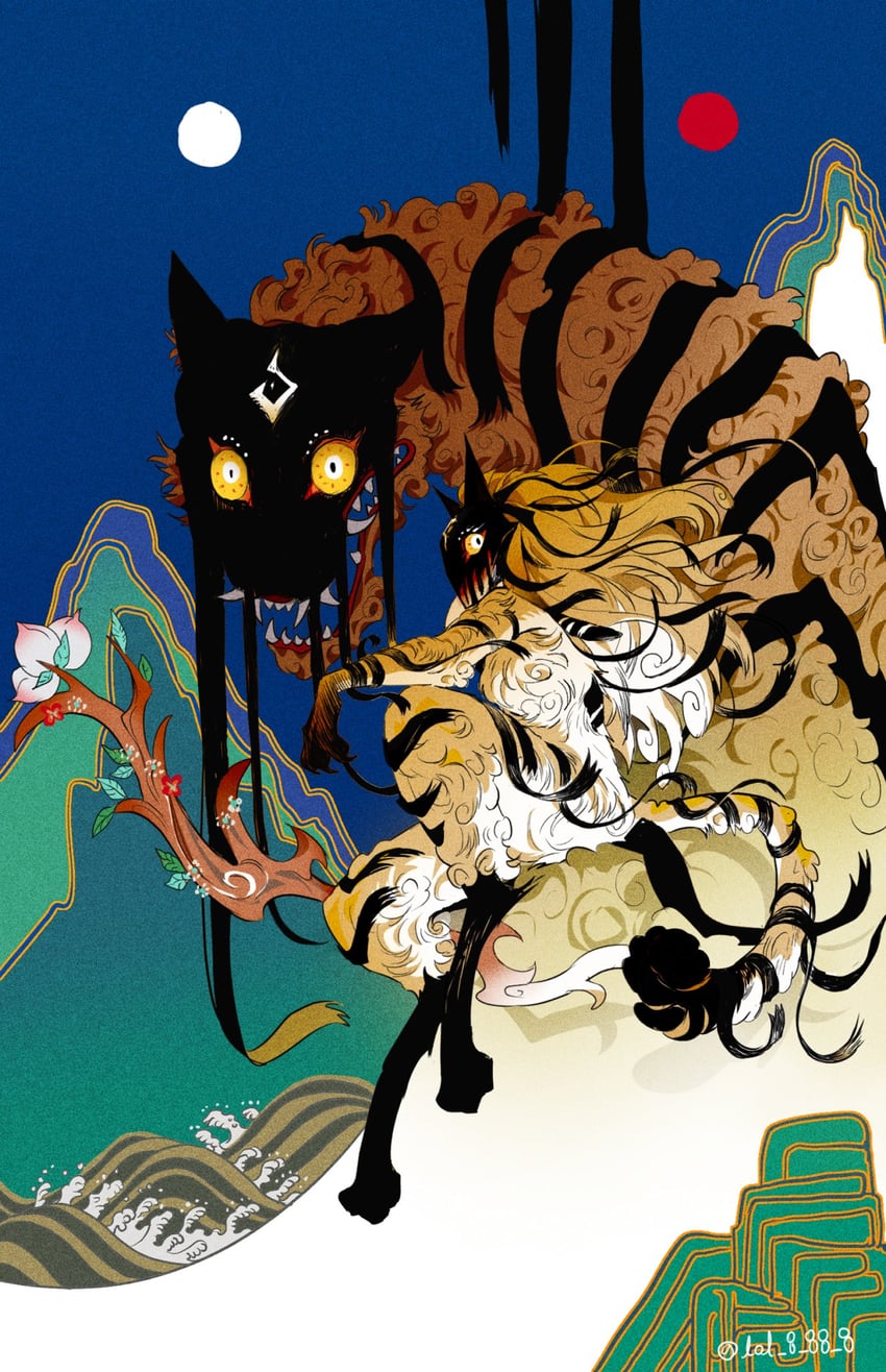 kindred, lamb, wolf, and dream tiger (original and 1 more) drawn by lolbun8888