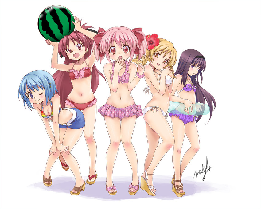 akemi homura, kaname madoka, miki sayaka, sakura kyoko, and tomoe mami (mahou shoujo madoka magica) drawn by malino_(dream_maker)