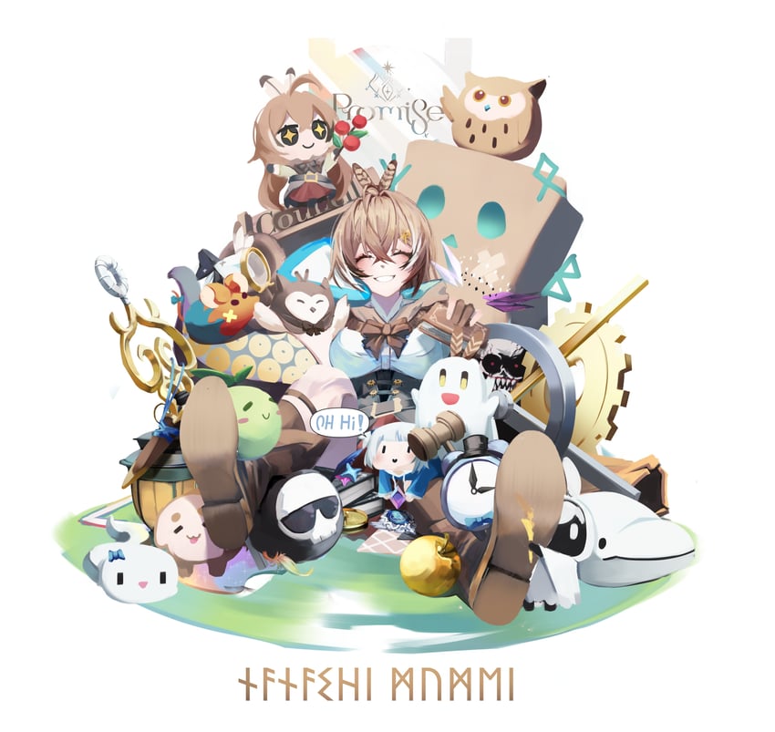 gawr gura, nanashi mumei, friend, mr. squeaks, death-sensei, and 10 more (hololive and 2 more) drawn by gemini17