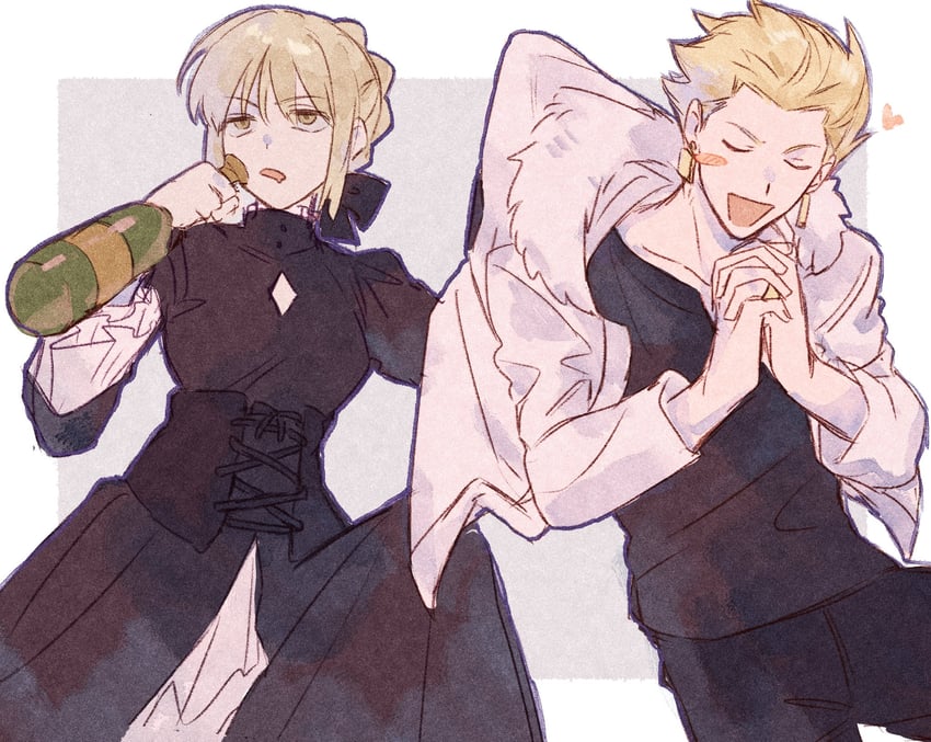 artoria pendragon, saber alter, and gilgamesh (fate and 2 more) drawn by machi_(uqyjee)