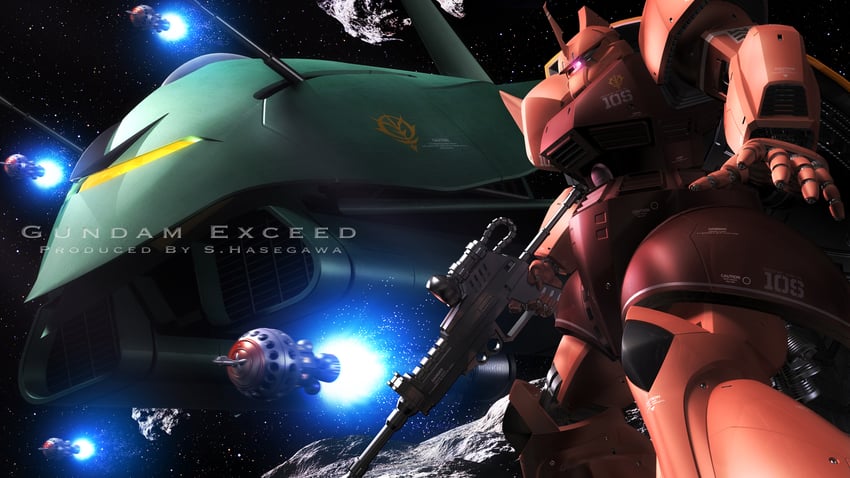 gelgoog, gelgoog s char custom, and elmeth (gundam and 1 more) drawn by s.hasegawa