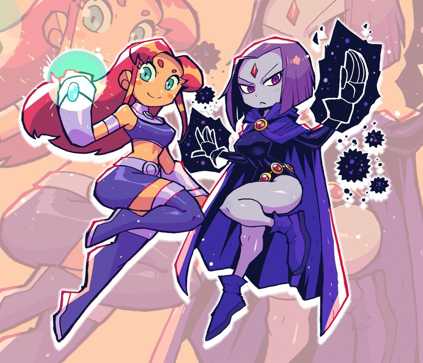 raven and starfire (dc comics and 1 more) drawn by rariatto_(ganguri)
