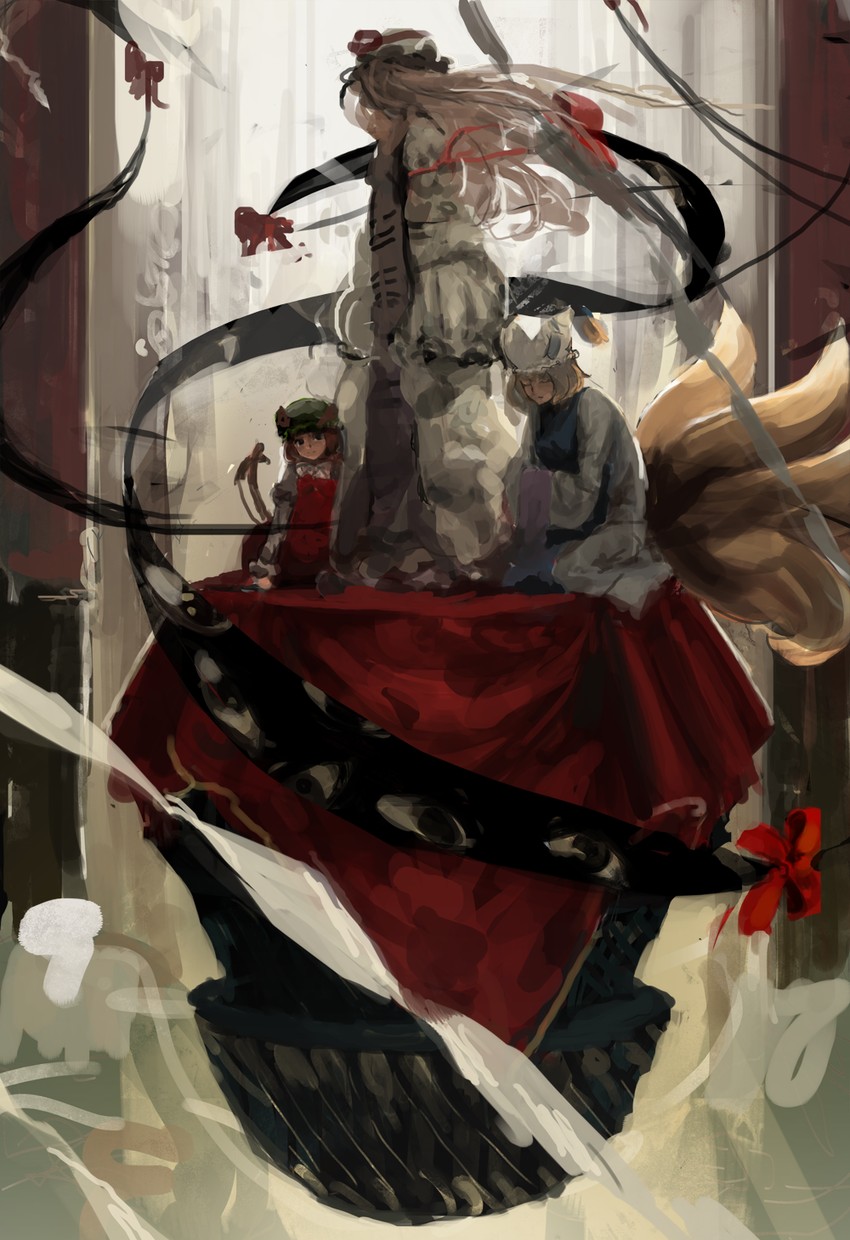 yakumo yukari, yakumo ran, and chen (touhou) drawn by ryuukeichi_andromeda
