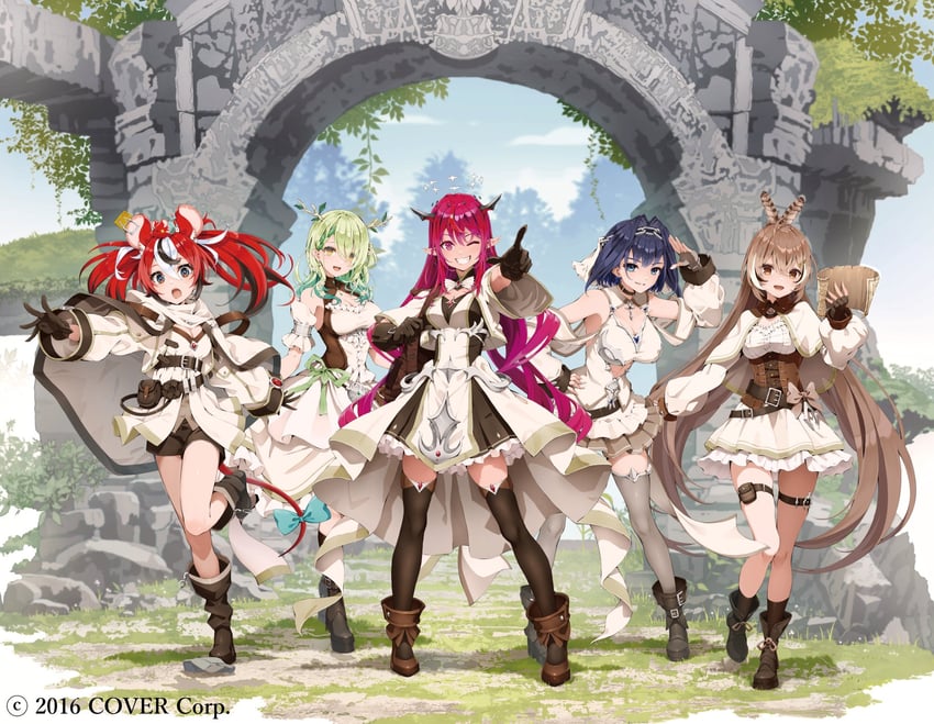 ouro kronii, nanashi mumei, hakos baelz, ceres fauna, irys, and 1 more (hololive and 1 more) drawn by hoshizaki_reita