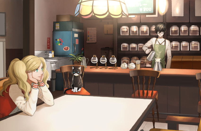 amamiya ren, takamaki anne, and morgana (persona and 1 more) drawn by minato_(robin)