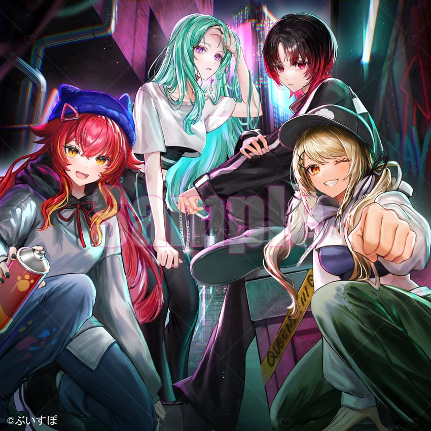 yakumo beni, nekota tsuna, kaminari qpi, and kisaragi ren (vspo!) drawn by gawako
