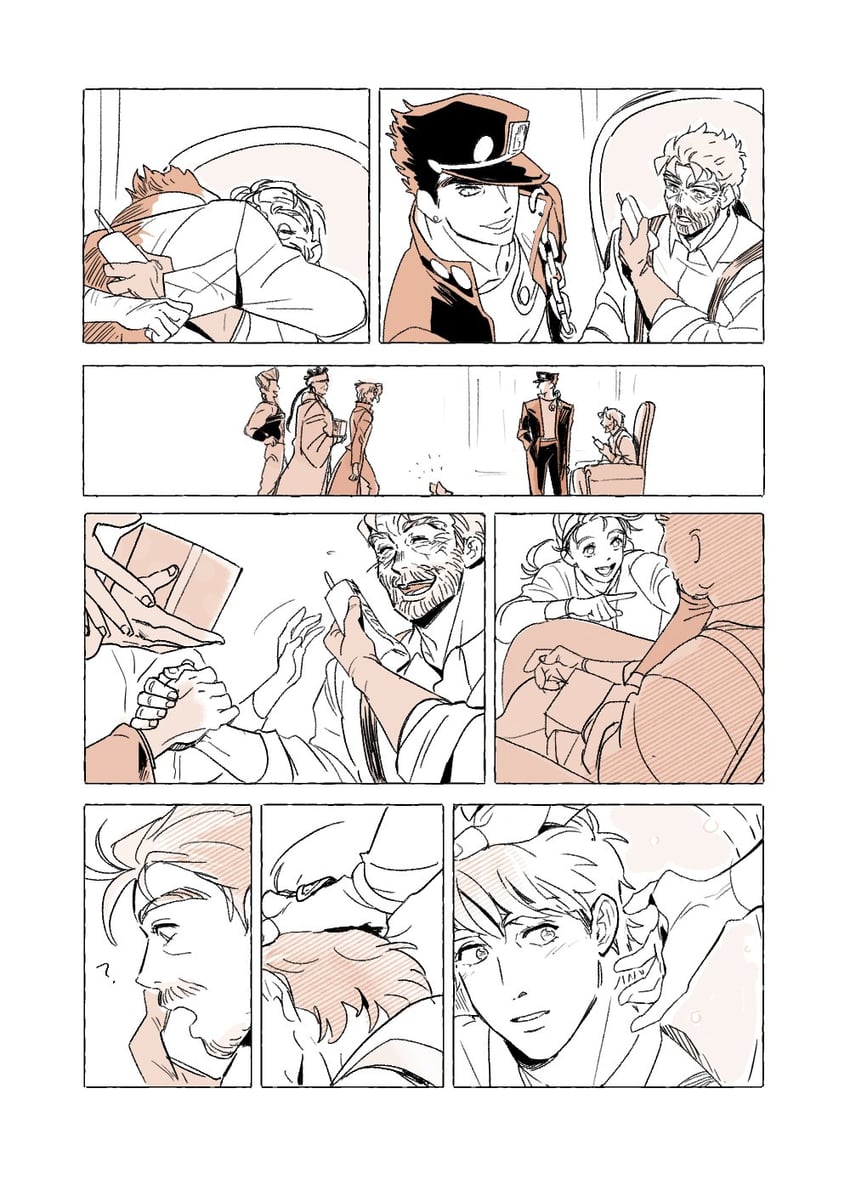 joseph joestar, kujo jotaro, kakyoin noriaki, jean pierre polnareff, mohammed avdol, and 2 more (jojo no kimyou na bouken and 1 more) drawn by hakmonss
