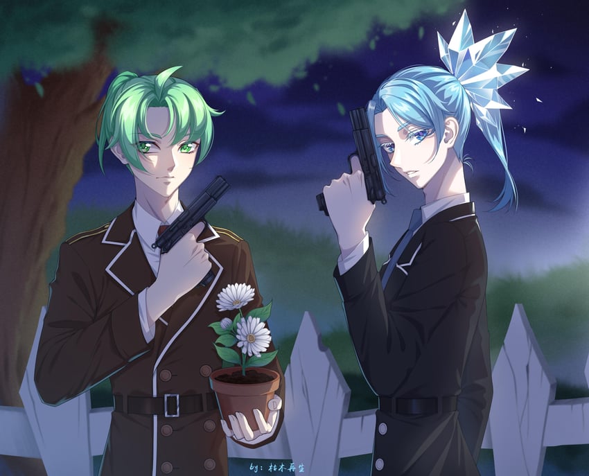 peashooter and snow pea (plants vs. zombies) drawn by kumu_zaisheng