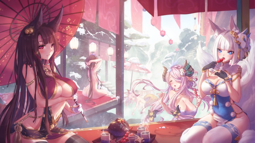 tamamo, tamamo no mae, narmaya, kaga, akagi, and 1 more (fate and 4 more) drawn by mitsu_(mitsu_art)