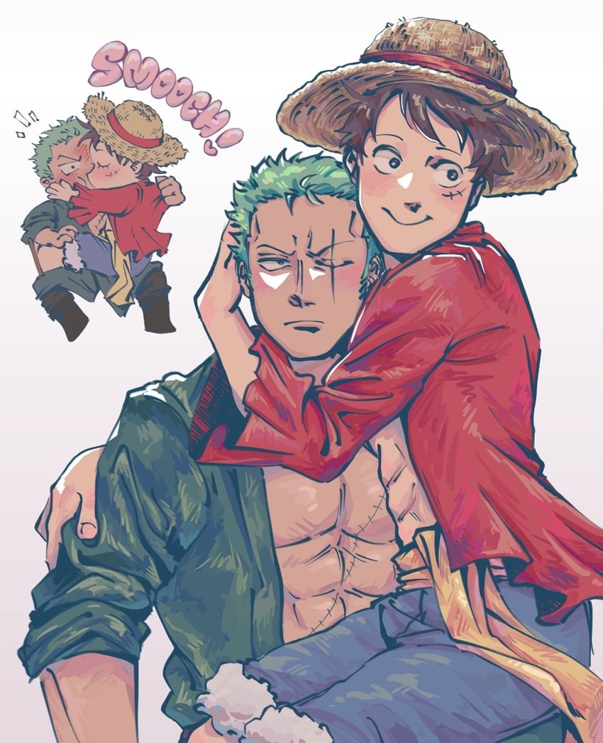 monkey d. luffy and roronoa zoro (one piece) drawn by migiball