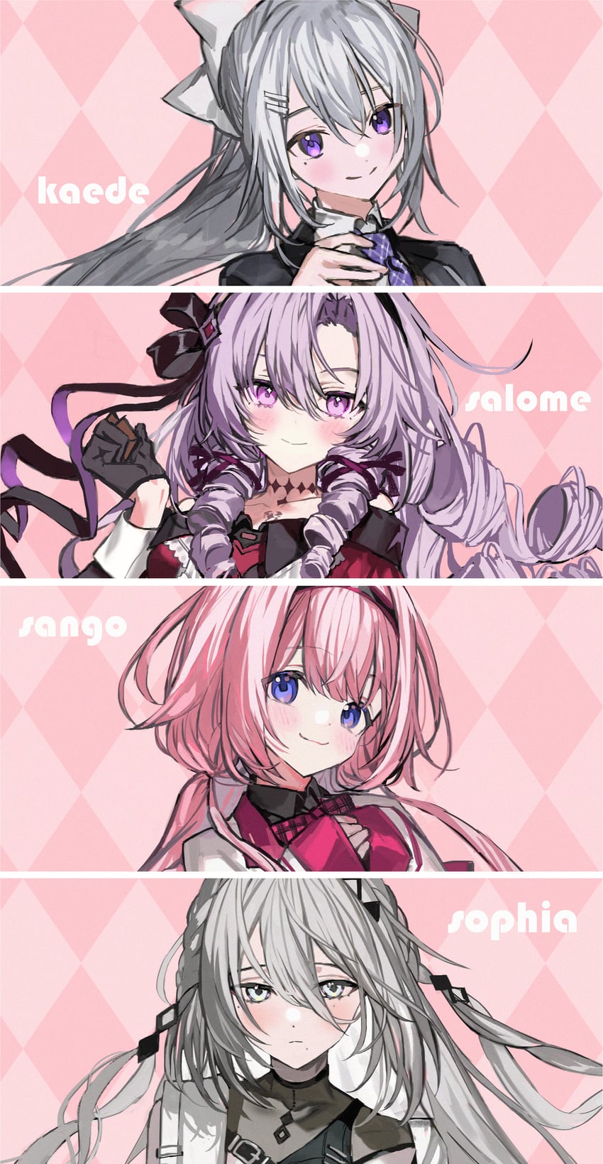 higuchi kaede, hyakumantenbara salome, suo sango, and sophia valentine (nijisanji) drawn by nana_tetra