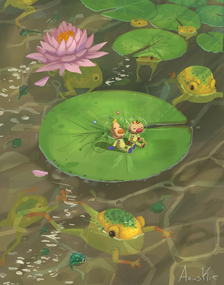 olimar, louie, yellow wollyhop, and wolpole (pikmin) drawn by ani_(puniper)