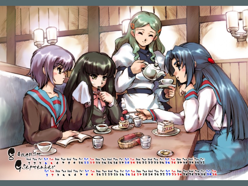 nagato yuki, asakura ryoko, kimidori emiri, and suou kuyou (suzumiya haruhi no yuuutsu) drawn by hisahiko