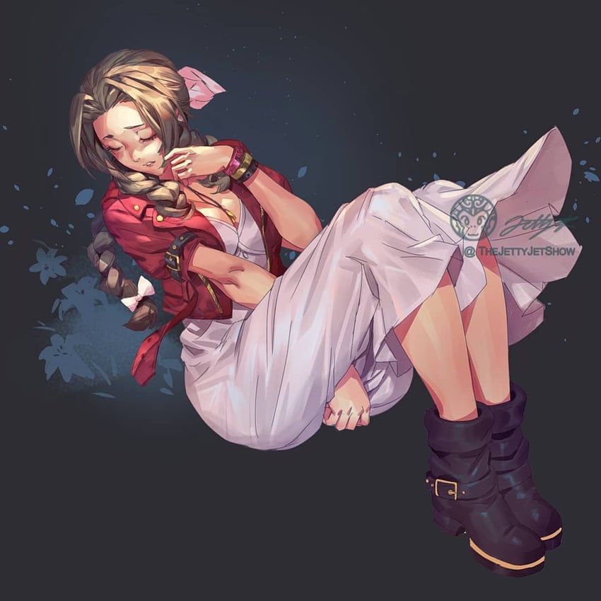 aerith gainsborough (final fantasy and 2 more) drawn by jet_kimchrea