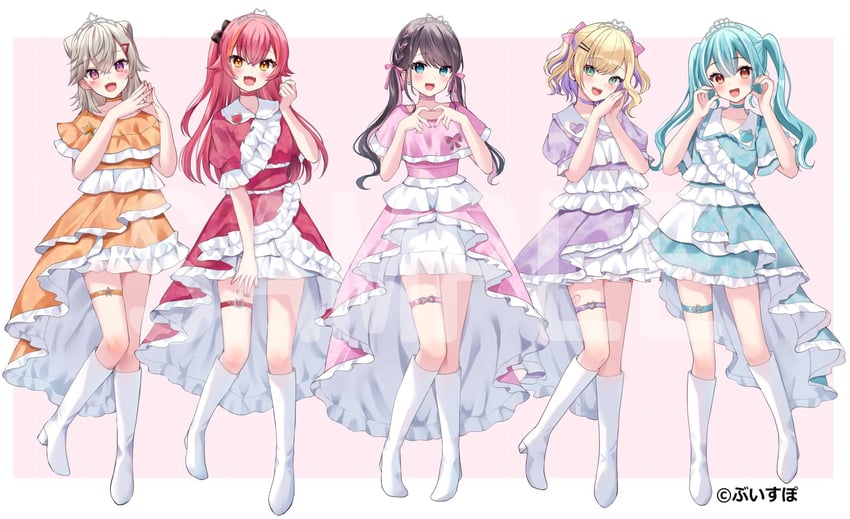 kurumi noah, nekota tsuna, komori met, kaga nazuna, and shiranami ramune (vspo! and 2 more) drawn by hamico