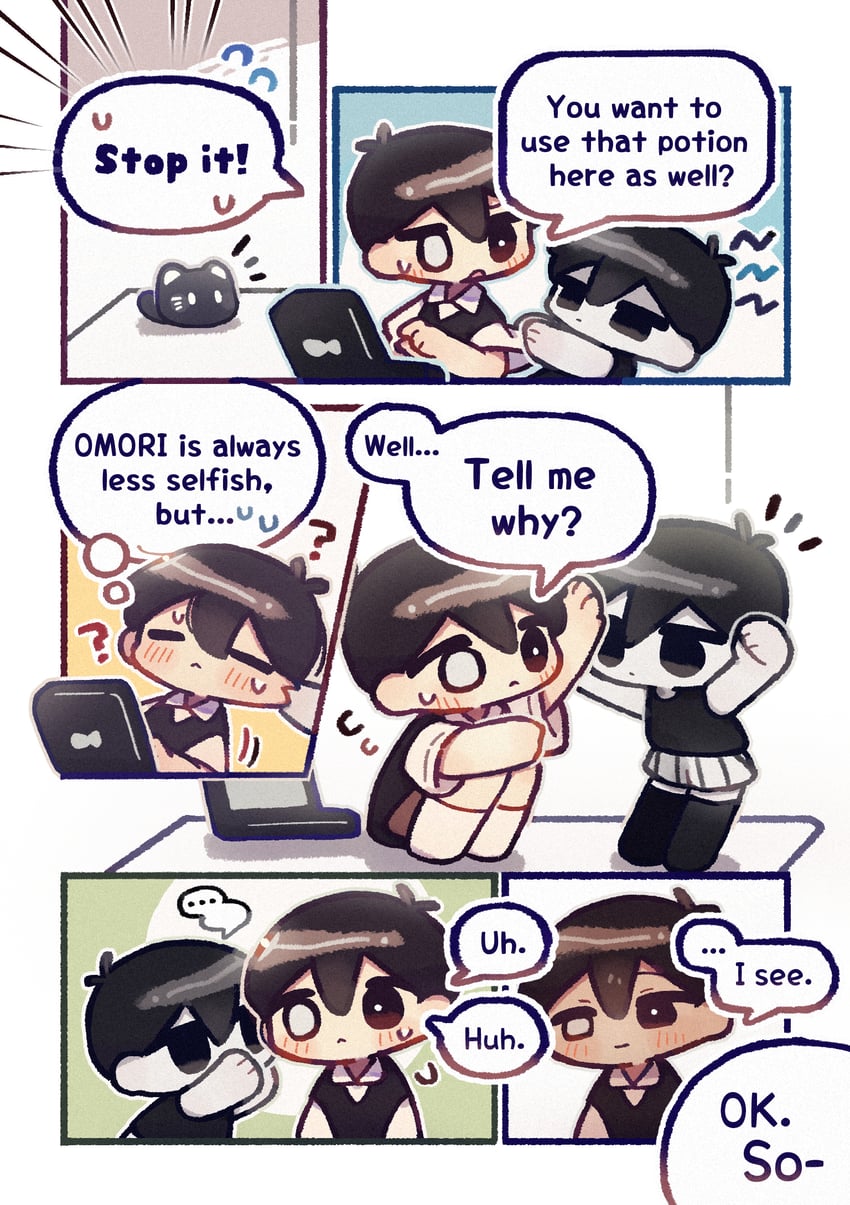 sunny, omori, and mewo (omori) drawn by wakame_(vhai26uhykmqb9k)