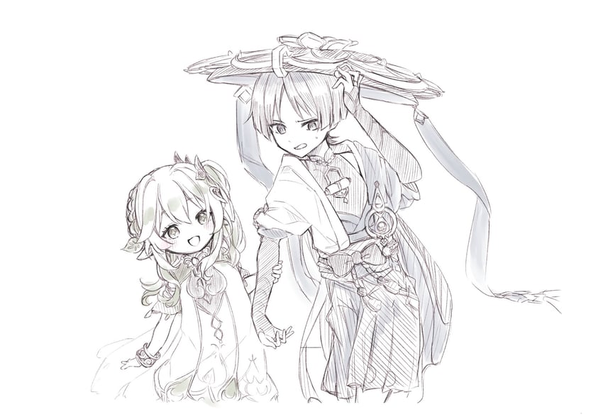 scaramouche, nahida, and wanderer (genshin impact) drawn by mame_maccha