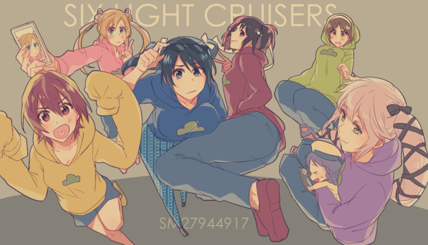 yura, abukuma, matsuno osomatsu, matsuno karamatsu, matsuno ichimatsu, and 7 more (kantai collection and 2 more) drawn by meron
