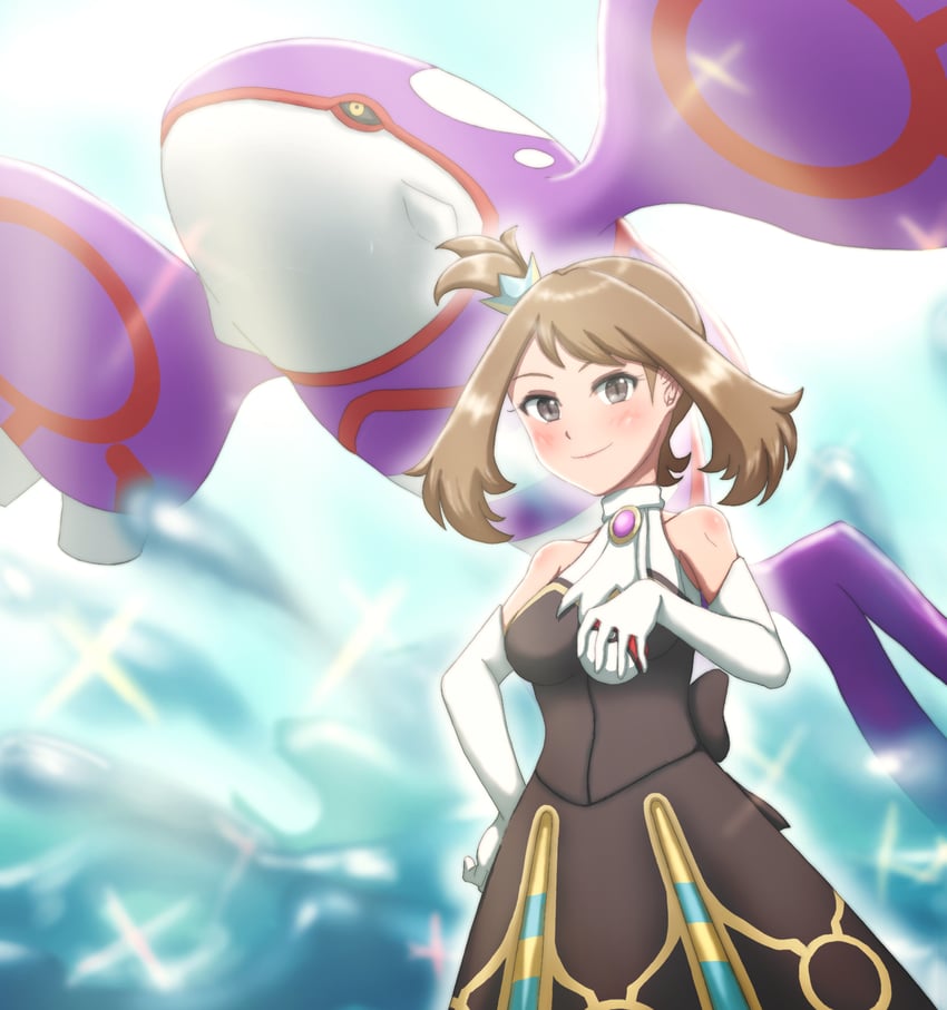 kyogre and may (pokemon and 1 more) drawn by forest_(simise)