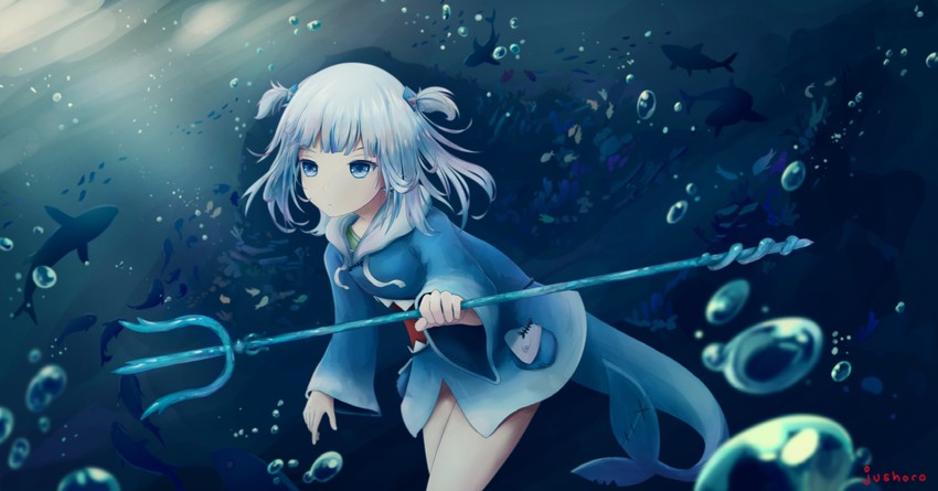 gawr gura (hololive and 1 more) drawn by jushoro
