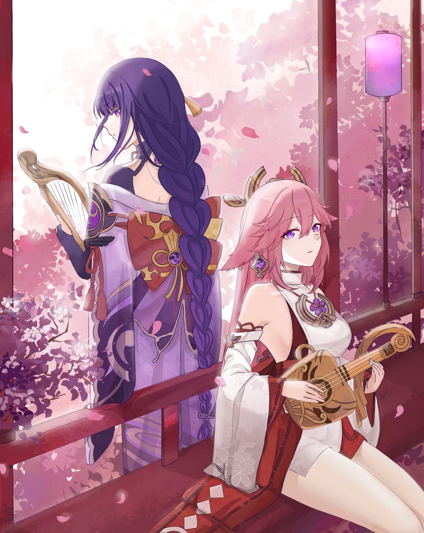 raiden shogun and yae miko (genshin impact) drawn by guangmangbeihou