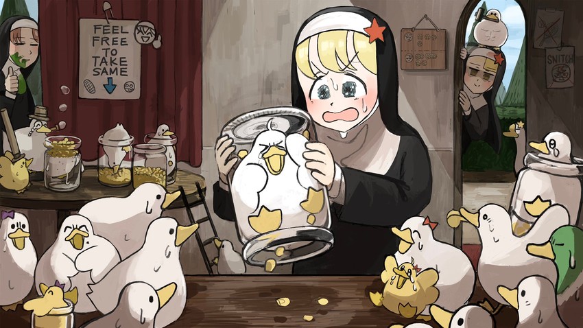 clumsy nun, spicy nun, and hungry nun (little nuns) drawn by diva_(hyxpk)