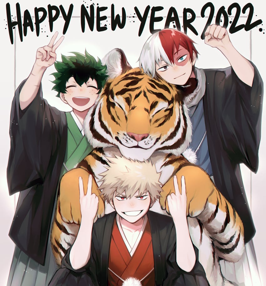 midoriya izuku, bakugou katsuki, and todoroki shoto (boku no hero academia) drawn by meltnotmelt